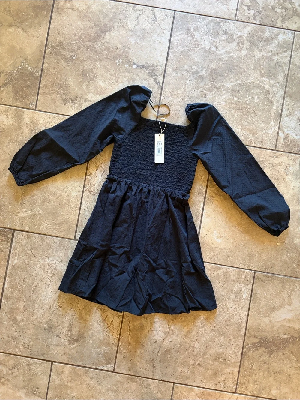Copper Key Black Smocked Bodice Puff Sleeve Dress